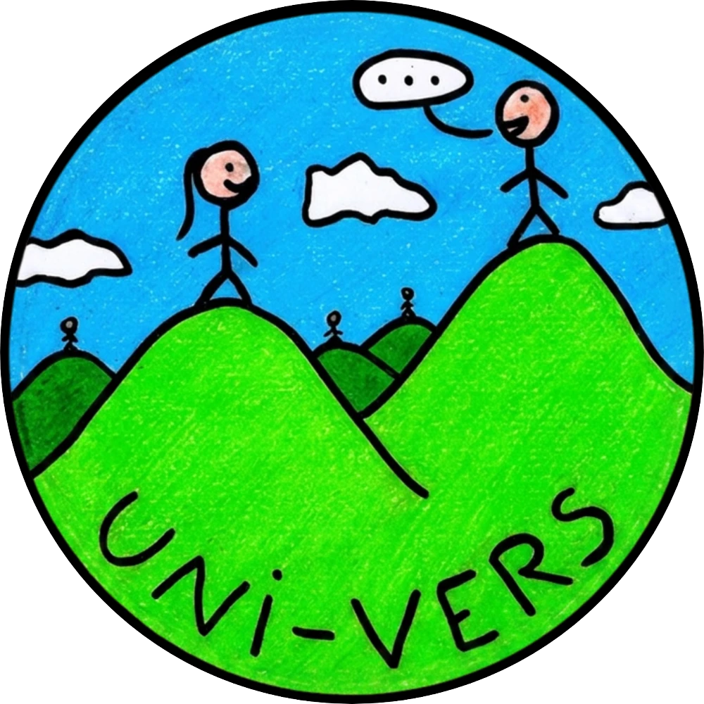 UNI-VERS : deux personnages en dialogue sur des collines